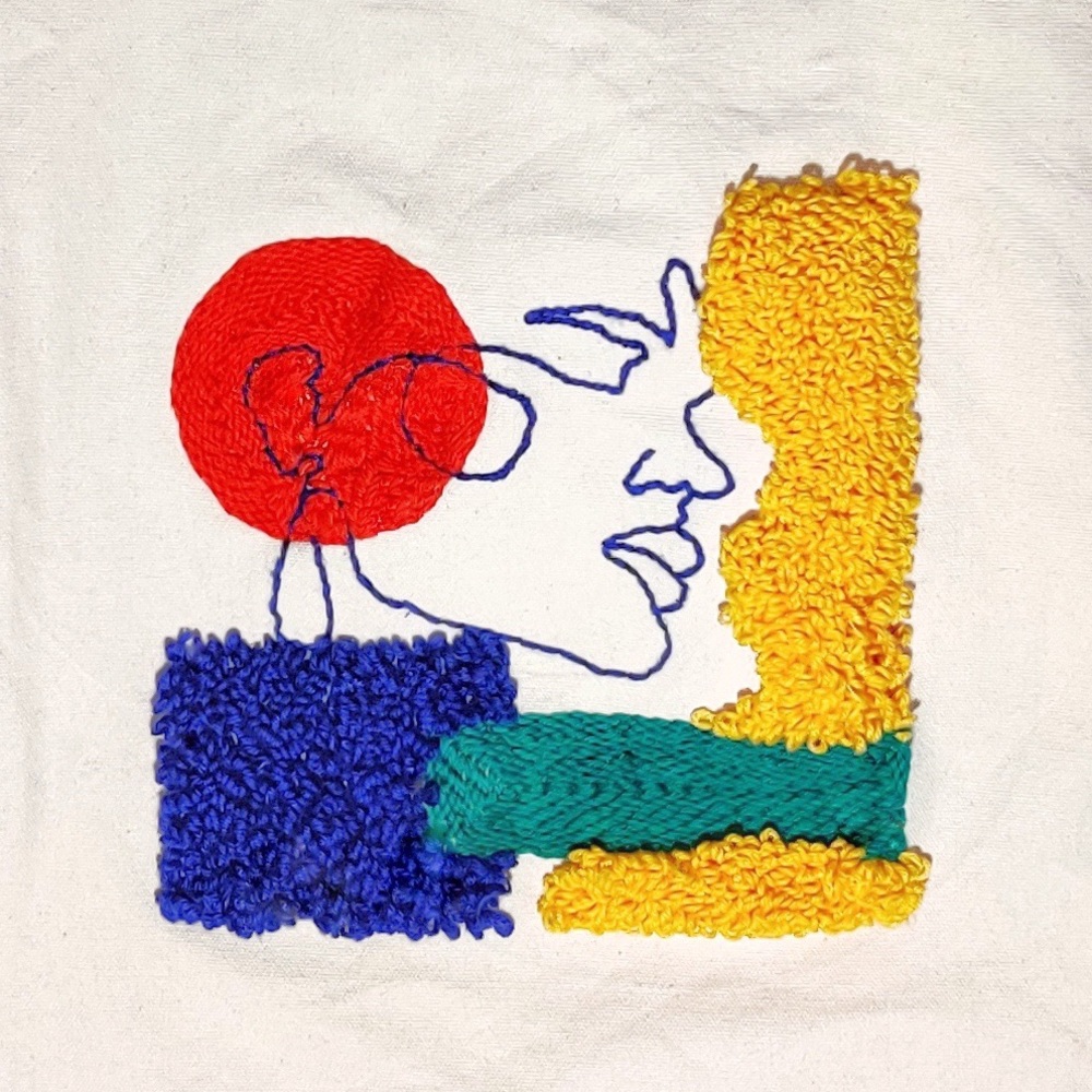 Handmade punch needle canvas tote bag